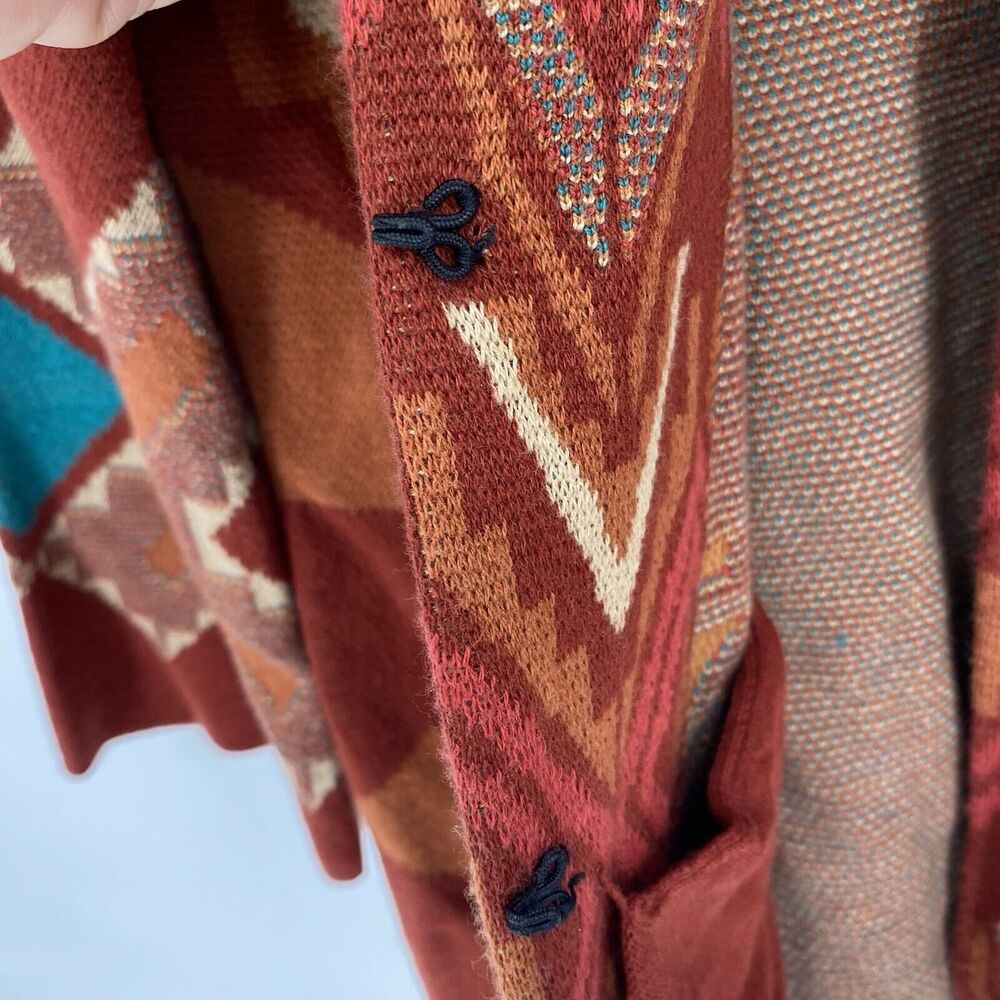 Coldwater Creek Southwestern Aztec Sweater Cardigan Rust Turquoise Womens XS - Picture 4 of 8